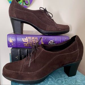 Clarks Leather Heeled Suede Oxford Ankle Booties